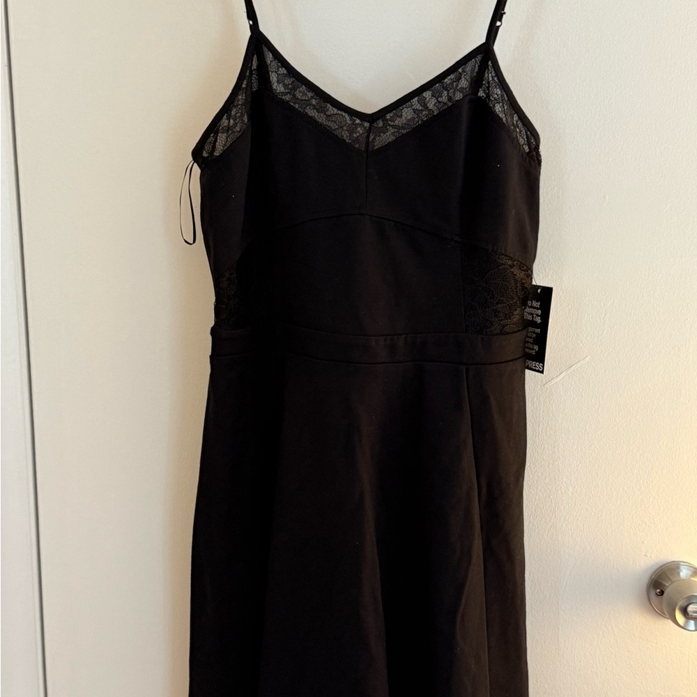 Express Black Mini Dress with Lace Trim